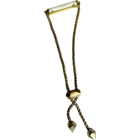 Kendra Scott Phillipa Chain Bracelet White ONYX Bar Gold Tone Slide Adjustable - Picture 6 of 11